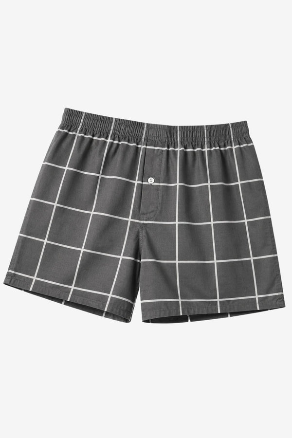 Cotton Men's Boxer - Grey Grid