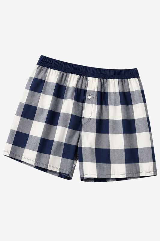 Cotton Men's Boxer - Navy Grey Check