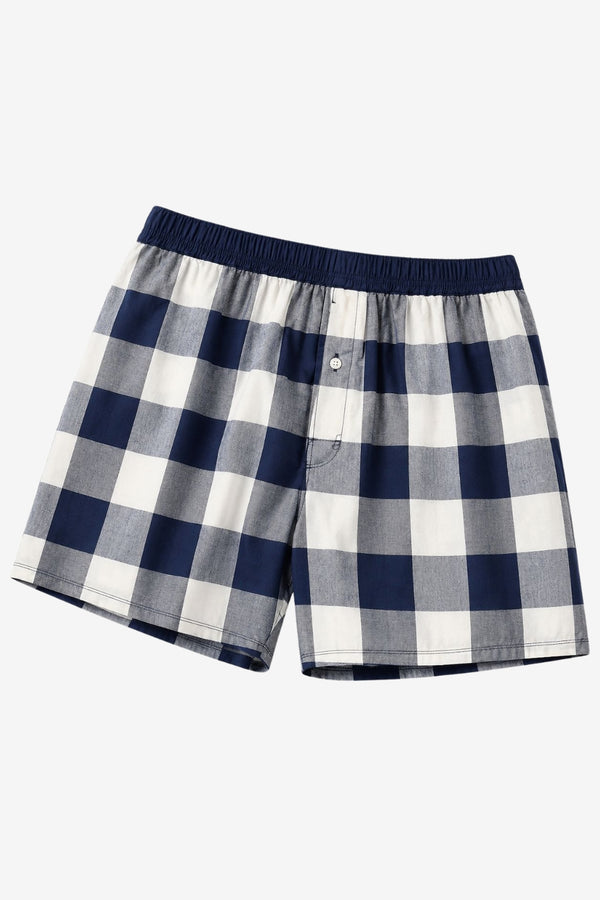 Cotton Men's Boxer - Navy Grey Check