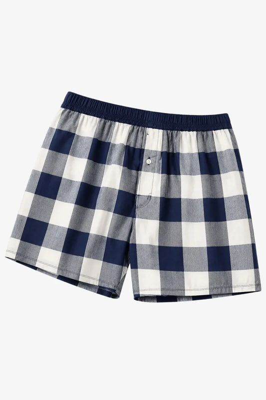 TAGAA White Cotton Boxer with Navy And Grey Check Pattern