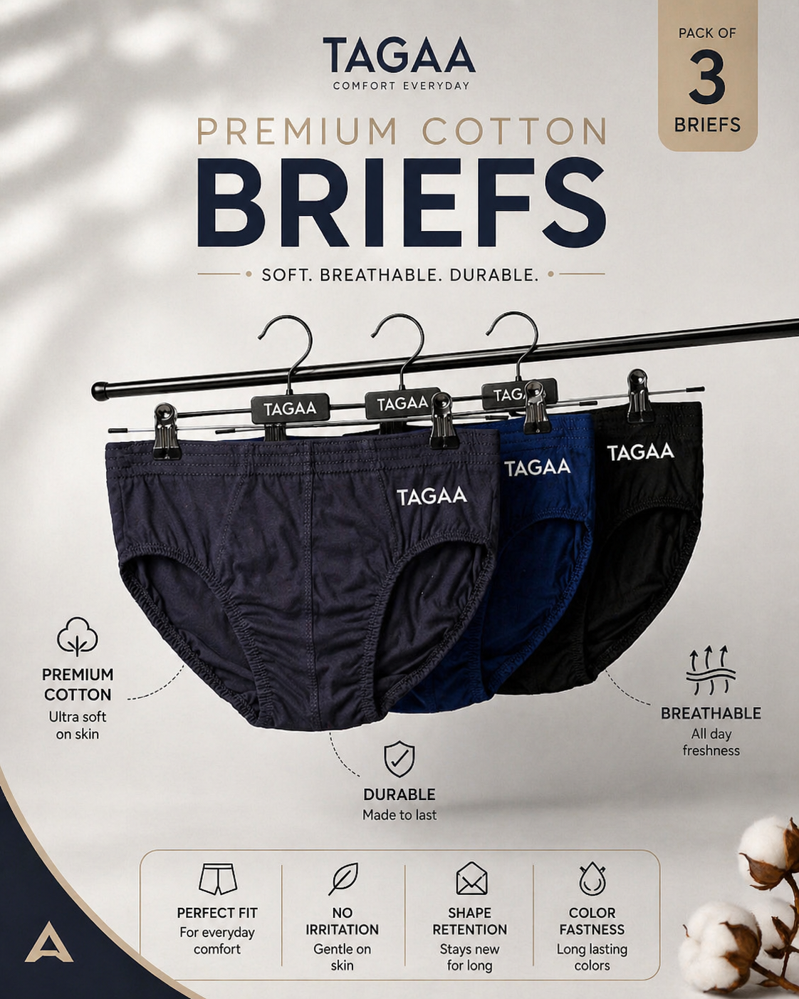 COTTON BRIEFS PACK OF 3